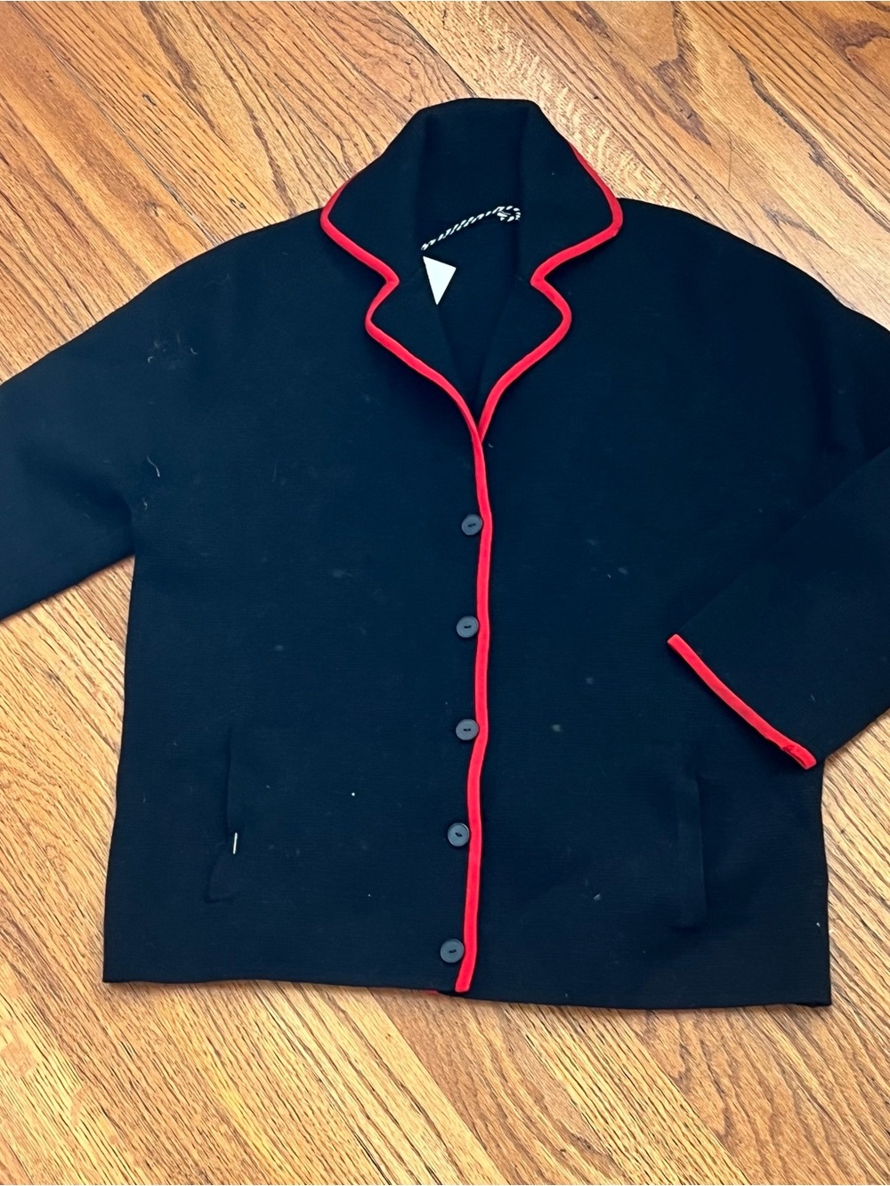 Vintage Black Cardigan with Red Piping